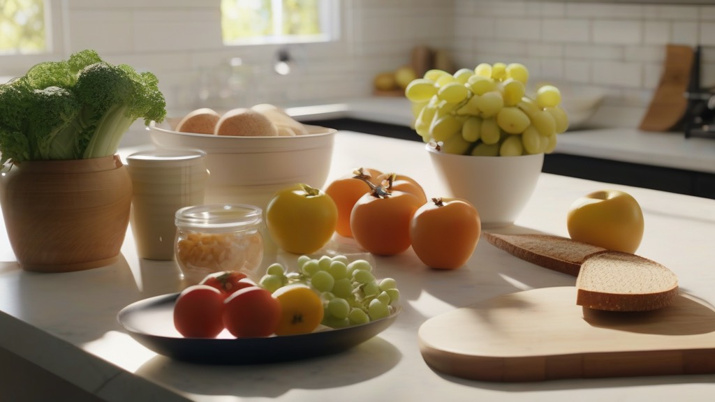 Свежие продукты на кухонном столе как основа грамотного планирования бюджета.