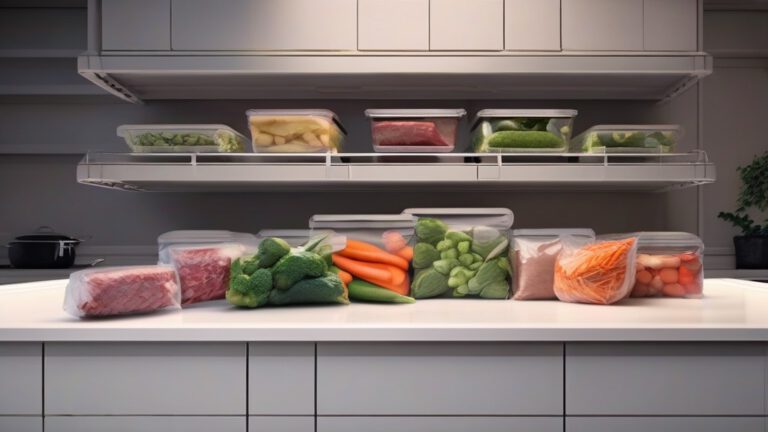 Разложенные по пакетам овощные и мясные заготовки для быстрой готовки