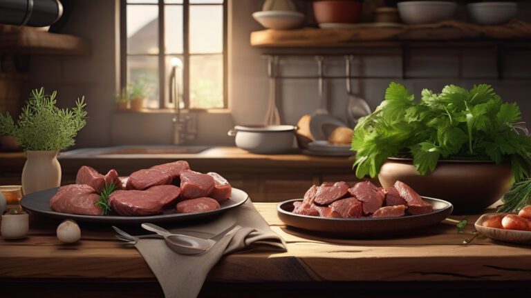 Аппетитное блюдо из куриной печени и сердечек на деревянном столе