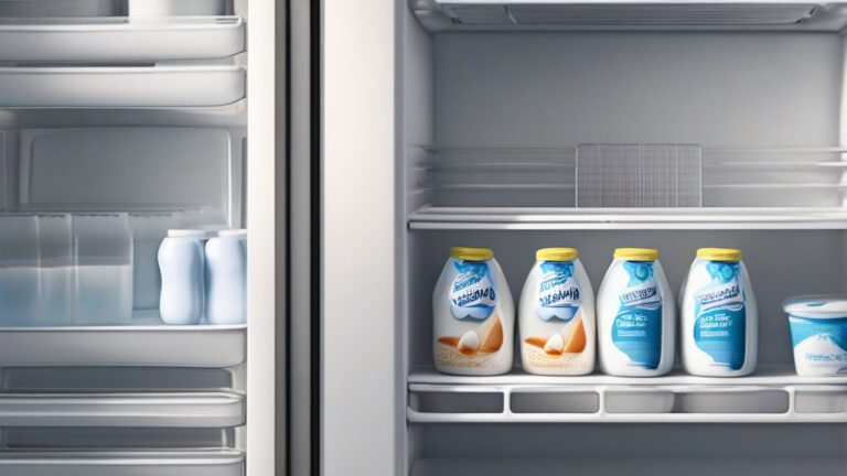 Полки холодильника с разнообразными качественными молочными продуктами.