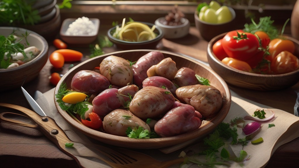Изысканный и бюджетный обед из субпродуктов Аппетитное блюдо из куриной печени и сердечек на деревянном столе