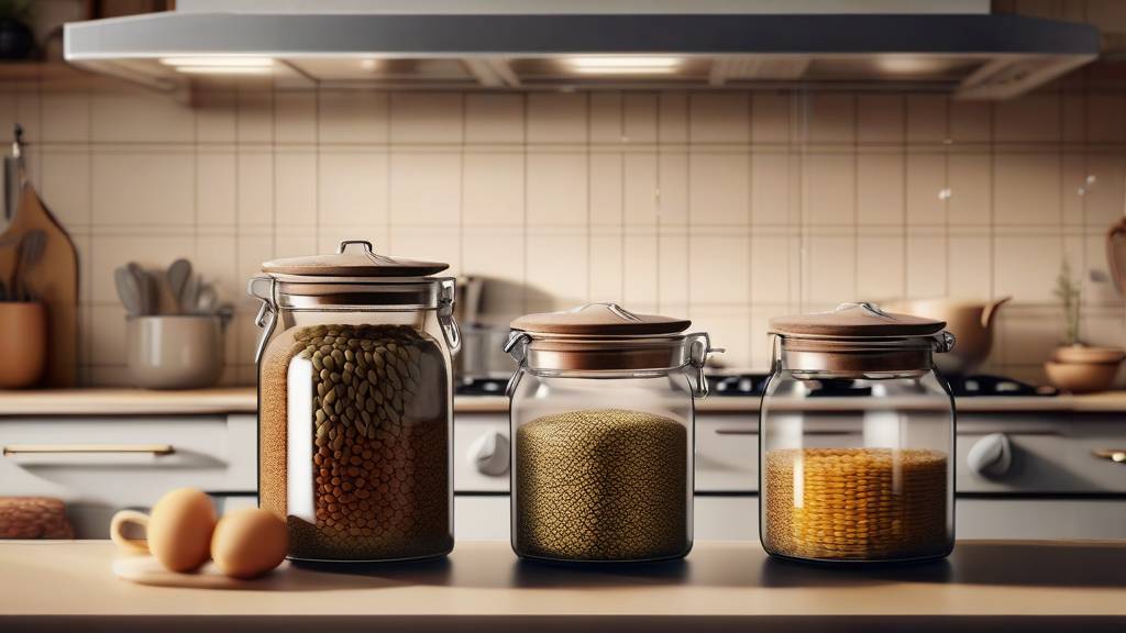 Процесс приготовления супа из запасов Стеклянные банки с крупами и бобовыми на кухонной столешнице