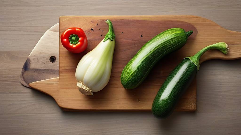 Нарезанные свежие овощи для итальянского рагу Нарезка кубиками из кабачков, баклажанов и сладкого перца на деревянной доске