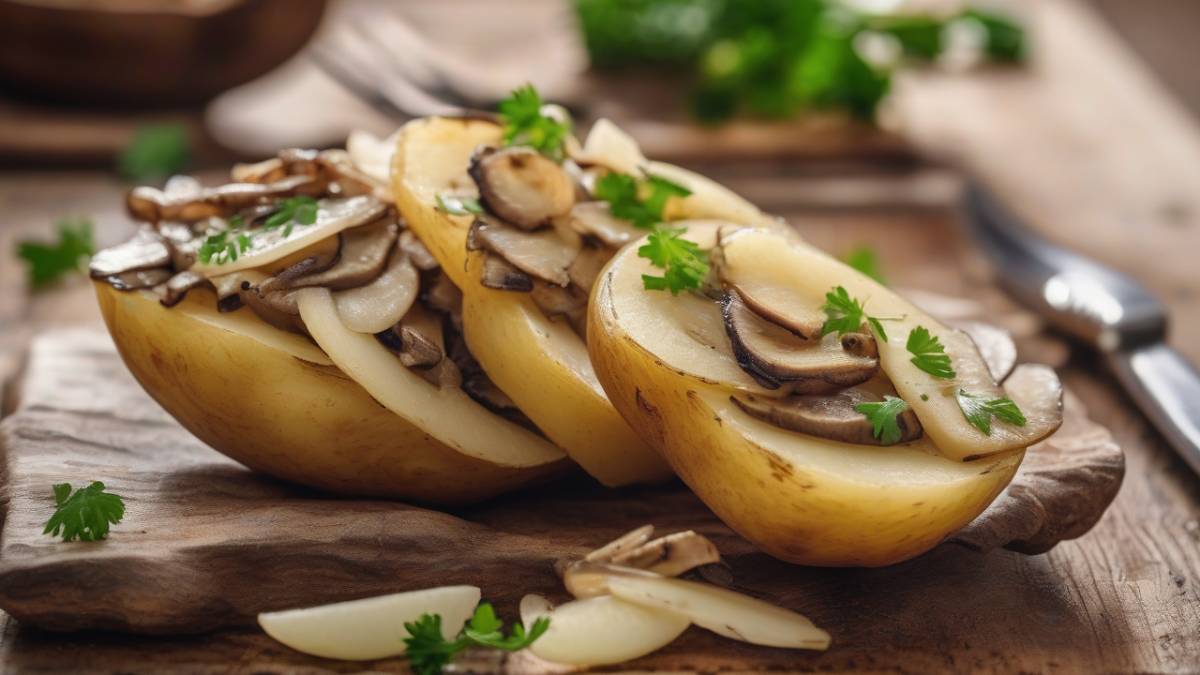 Разрез картофельной зразы с начинкой Аппетитный разрез домашней картофельной зразы с грибной начинкой