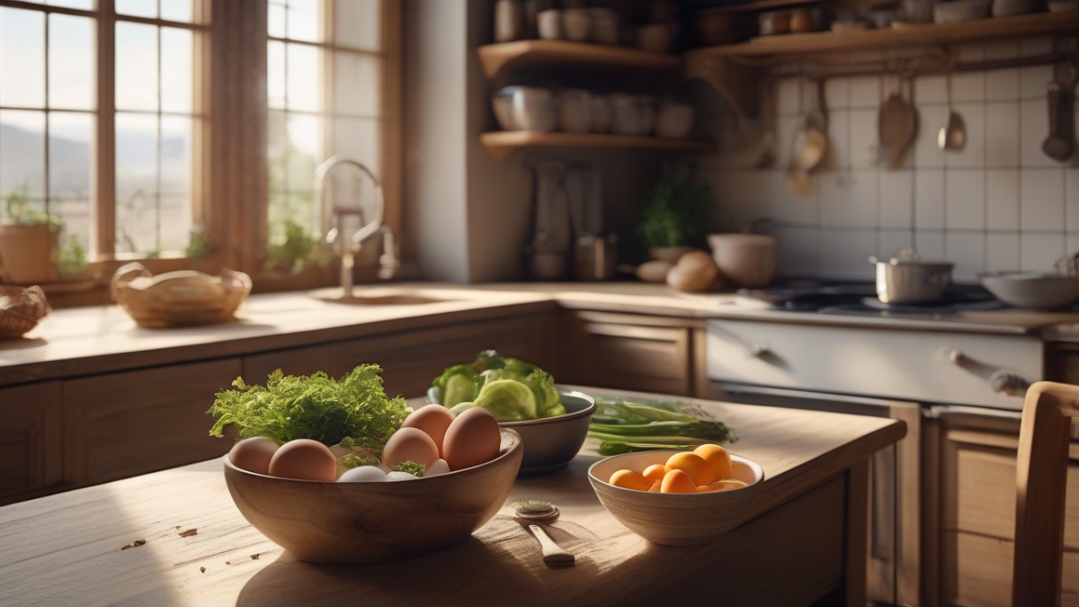 Свежие продукты на кухонном столе для приготовления быстрого и бюджетного меню