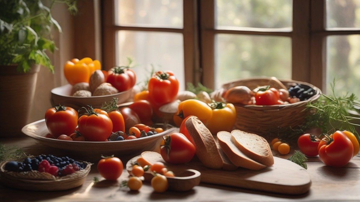 Свежие сезонные овощи и продукты на деревянном столе как основа для выгодного и вкусного питания