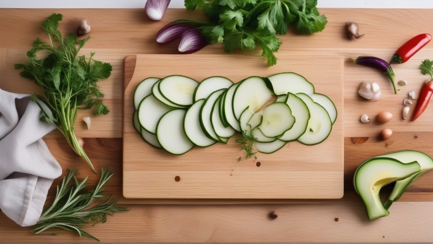 Нарезанные свежие овощи на кухонной доске