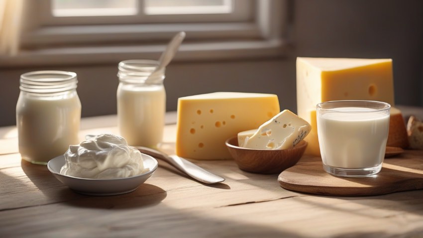 Свежие молочные продукты на кухонном столе как символ осознанных покупок
