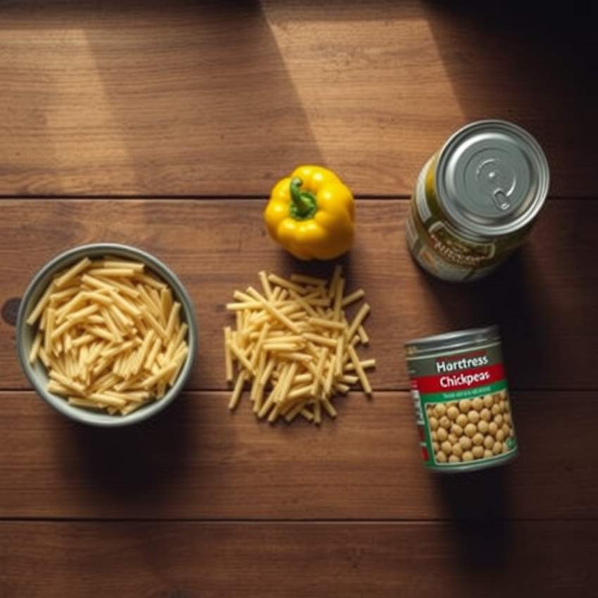 Кулинарный конструктор: продукты для быстрого обеда на деревянном столе