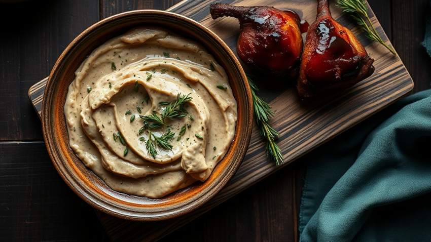 Изысканные блюда из куриной печени и сердечек на деревянном столе